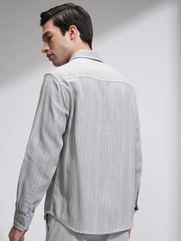 Highlander Men Grey Self Design Relaxed Fit Casual Shirt