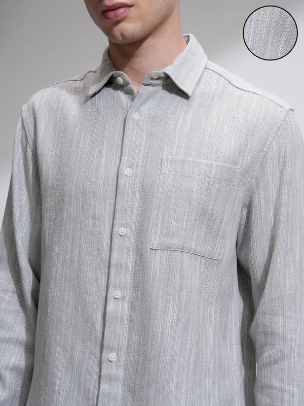 Highlander Men Grey Self Design Relaxed Fit Casual Shirt