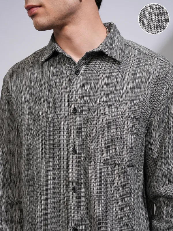 Highlander Men Black Self Design Relaxed Fit Casual Shirt