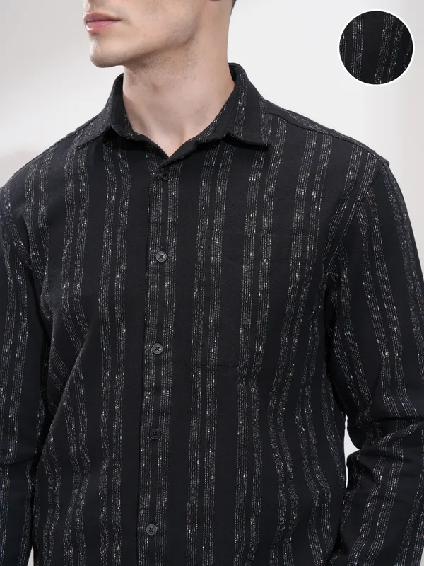 Highlander Men Black Striped Relaxed Fit Casual Shirt