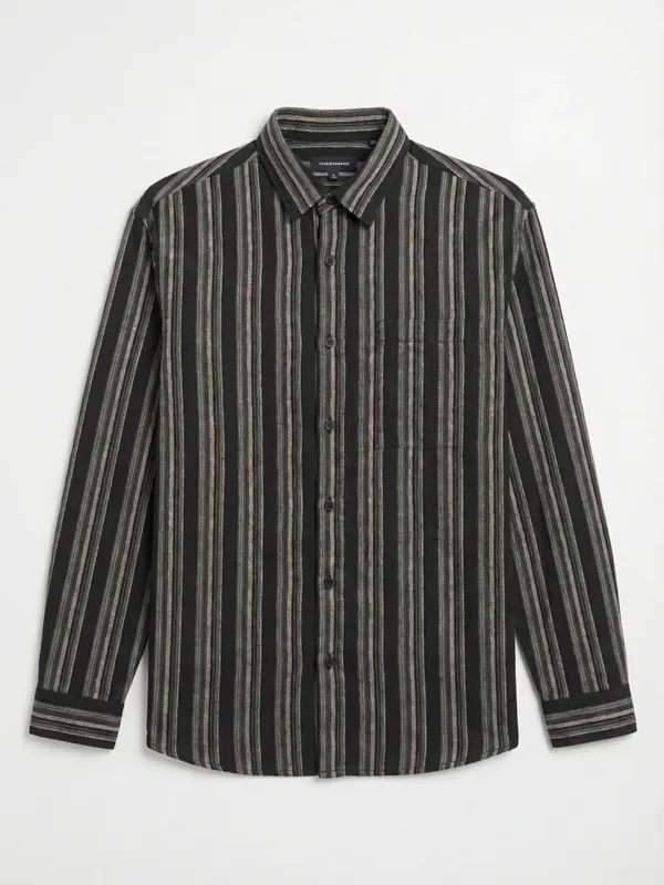 Highlander Men Black Striped Relaxed Fit Casual Shirt