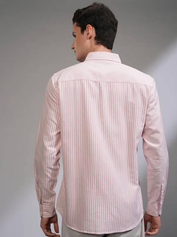 Highlander Men White Striped Slim Fit Casual Shirt