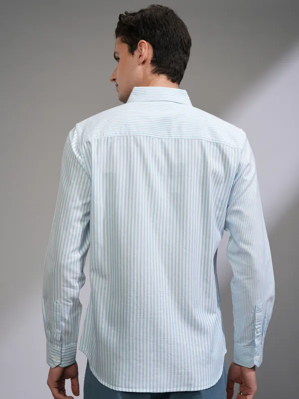 Highlander Men White Striped Slim Fit Casual Shirt