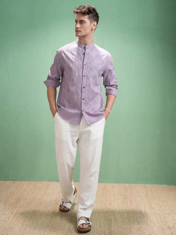 Highlander Men Lavender Self Design Relaxed Fit Casual Shirt