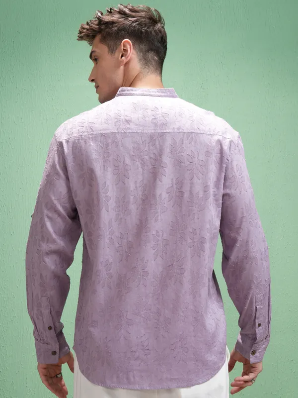 Highlander Men Lavender Self Design Relaxed Fit Casual Shirt