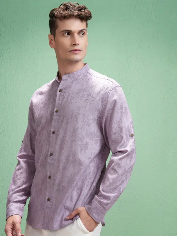 Highlander Men Lavender Self Design Relaxed Fit Casual Shirt
