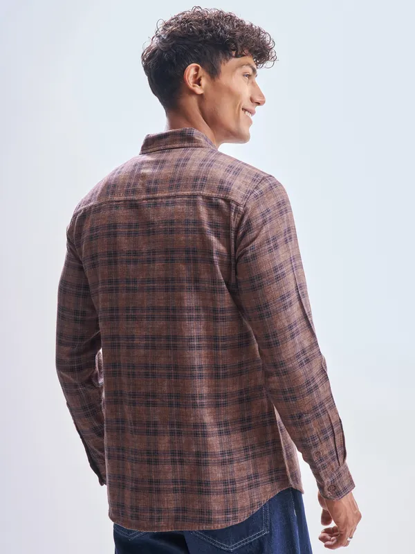 Highlander Men Rust Checked Slim Fit Casual Shirt