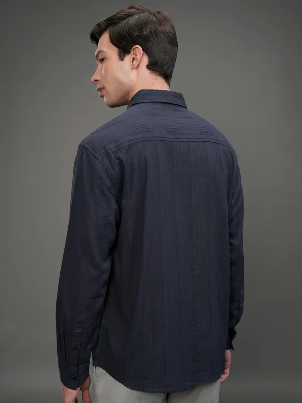 Highlander Men Navy Blue Striped Relaxed Casual Shirt