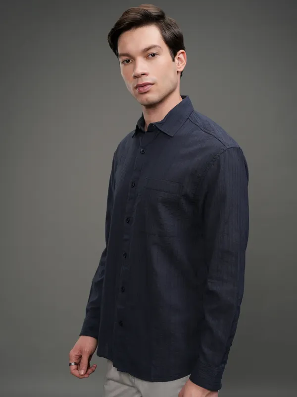 Highlander Men Navy Blue Striped Relaxed Casual Shirt
