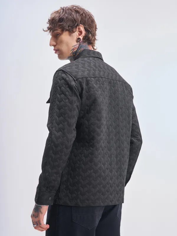 Highlander Men Black Self Design Relaxed Fit Casual Shirt