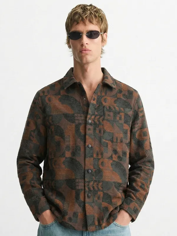 Highlander Men Black Printed Relaxed Fit Casual Shirt