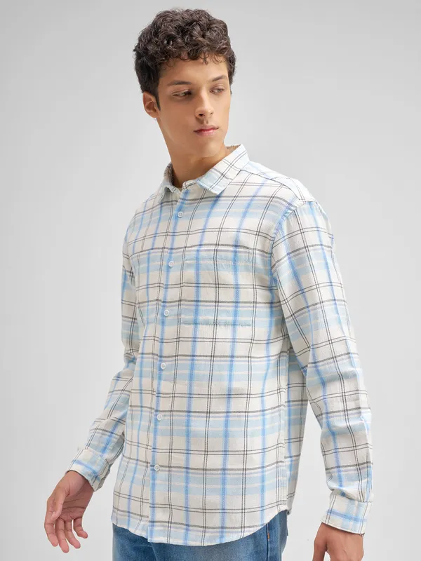 Highlander Men Blue Checked Regular Fit Casual Shirt