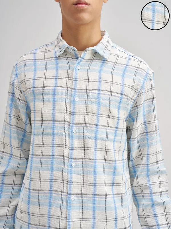 Highlander Men Blue Checked Regular Fit Casual Shirt