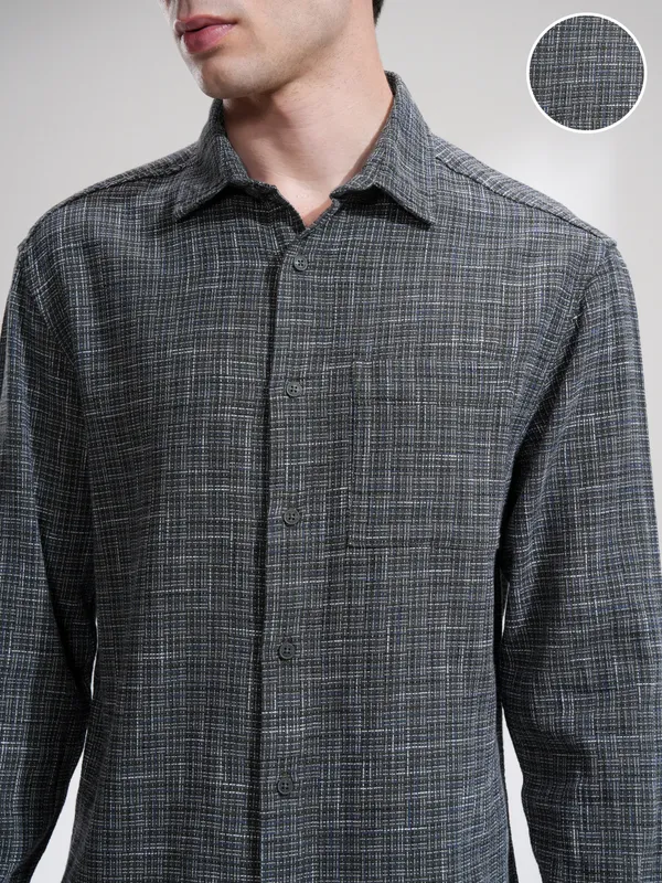 Highlander Men Grey Checked Relaxed Fit Casual Shirt