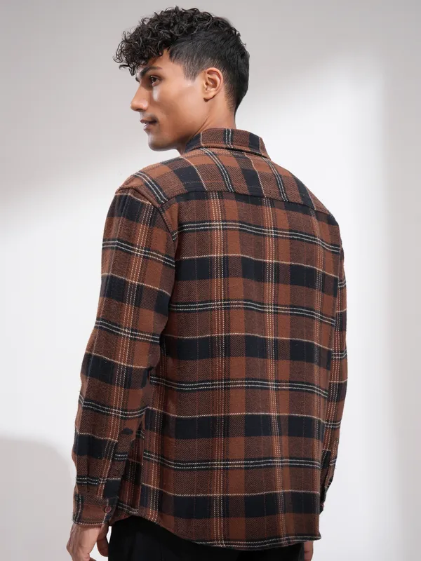 Highlander Men Rust Checked Relaxed Fit Casual Shirt