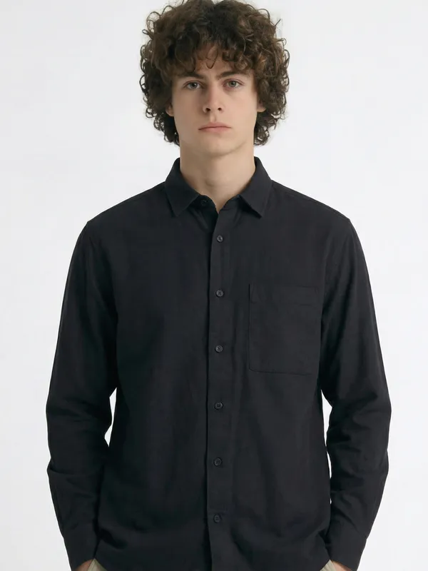 Highlander Men Black Self Design Regular Fit Casual Shirt