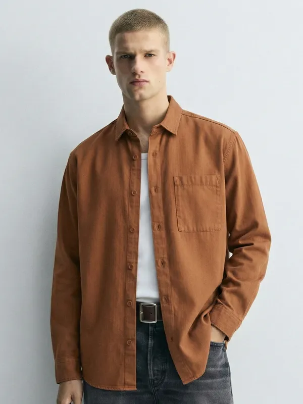 Highlander Men Orange Solid Relaxed Fit Casual Shirt