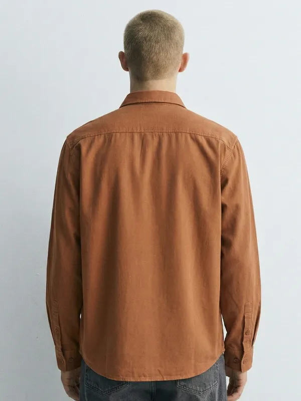 Highlander Men Orange Solid Relaxed Fit Casual Shirt