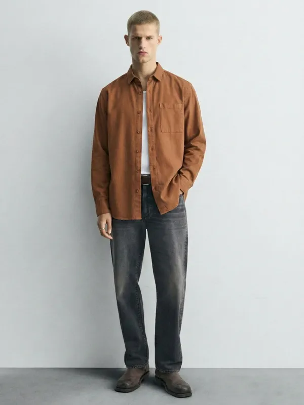 Highlander Men Orange Solid Relaxed Fit Casual Shirt