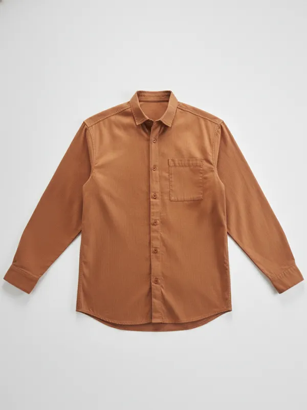 Highlander Men Orange Solid Relaxed Fit Casual Shirt