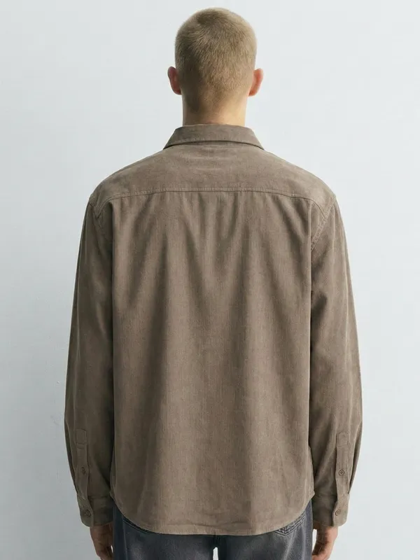 Highlander Men Khaki Self Design Relaxed Fit Casual Shirt