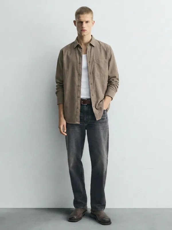 Highlander Men Khaki Self Design Relaxed Fit Casual Shirt