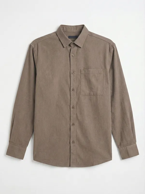 Highlander Men Khaki Self Design Relaxed Fit Casual Shirt