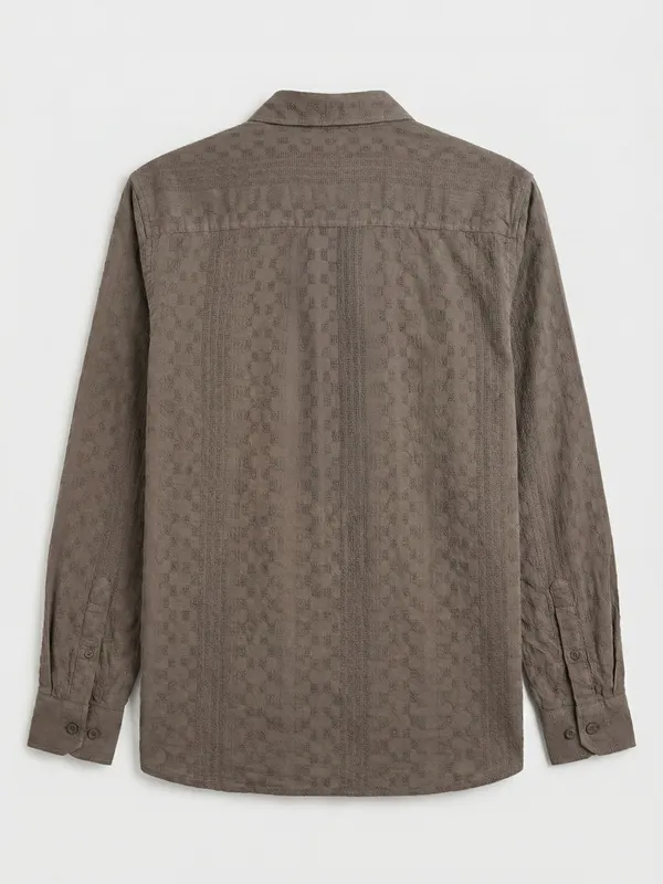 Highlander Men Khaki Self Design Slim Fit Casual Shirt