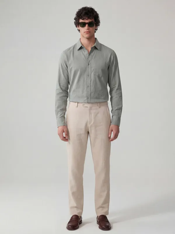 Highlander Men Green Self Design Slim Fit Casual Shirt