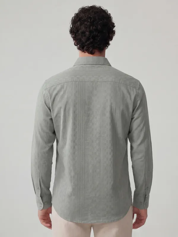 Highlander Men Green Self Design Slim Fit Casual Shirt