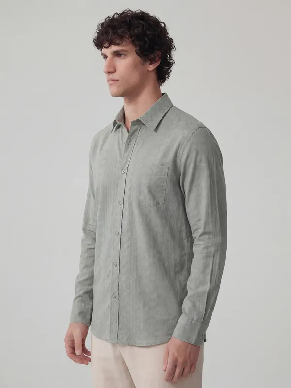 Highlander Men Green Self Design Slim Fit Casual Shirt