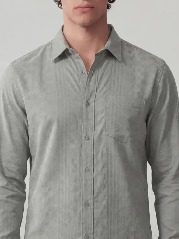 Highlander Men Green Self Design Slim Fit Casual Shirt