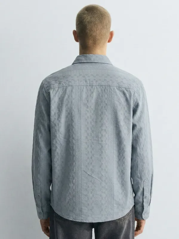 Highlander Men Blue Self Design Slim Fit Casual Shirt