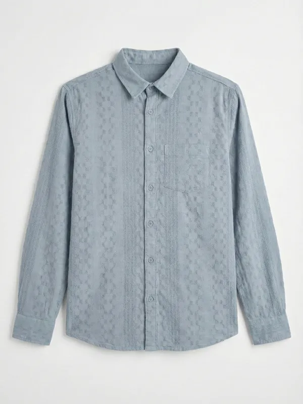 Highlander Men Blue Self Design Slim Fit Casual Shirt