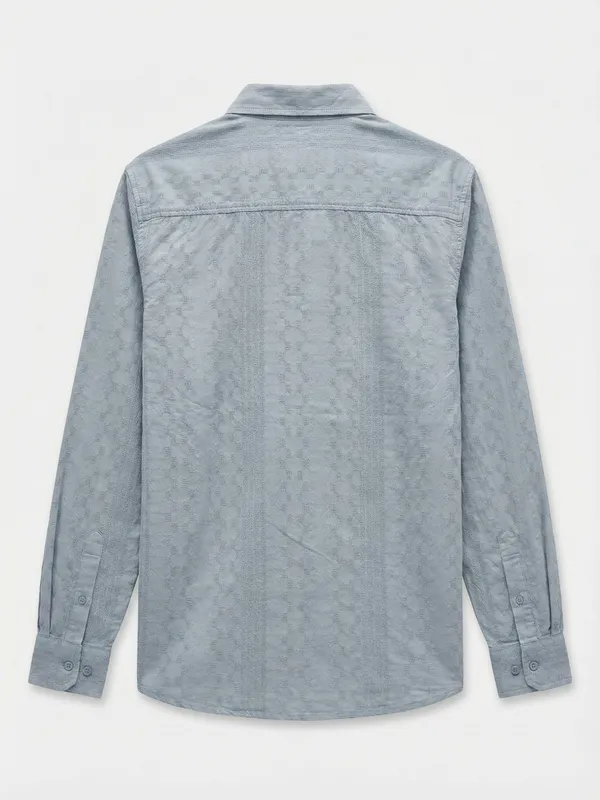 Highlander Men Blue Self Design Slim Fit Casual Shirt