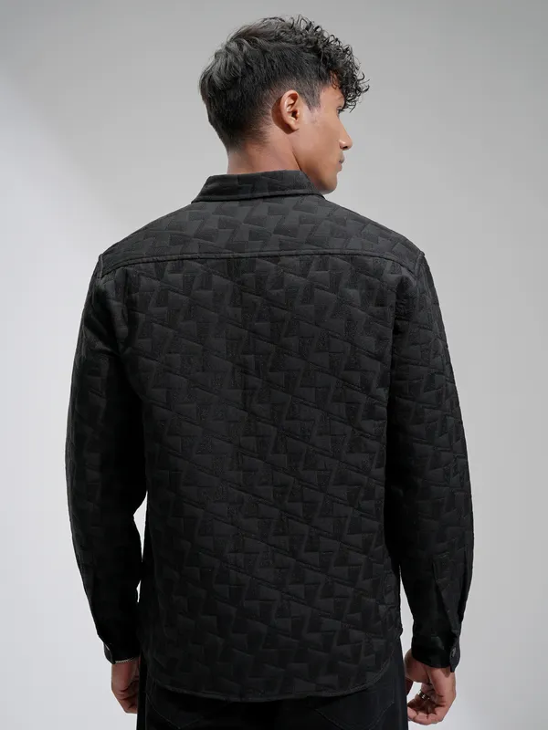 Highlander Men Black Self Design Relaxed Fit Casual Shirt