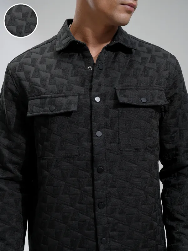 Highlander Men Black Self Design Relaxed Fit Casual Shirt