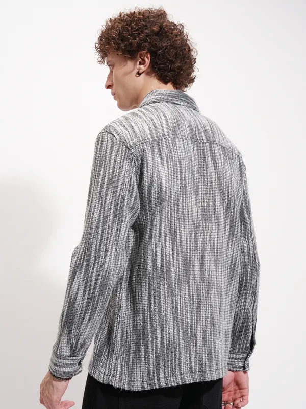 Highlander Men Black Self Design Relaxed Fit Casual Shirt