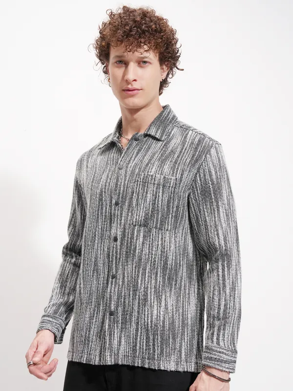 Highlander Men Black Self Design Relaxed Fit Casual Shirt