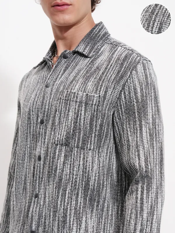 Highlander Men Black Self Design Relaxed Fit Casual Shirt