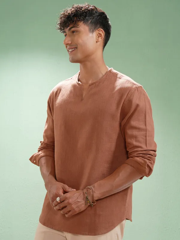 Highlander Men Rust Checked Relaxed Fit Casual Shirt