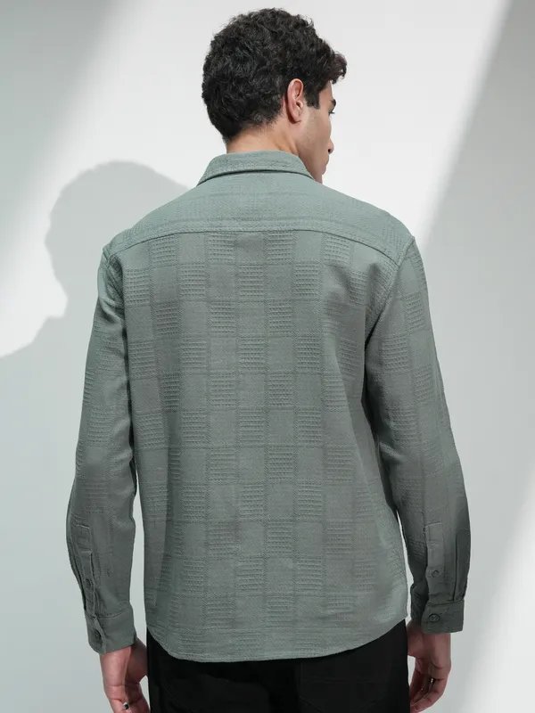 Highlander Men Olive Self Design Relaxed Fit Casual Shirt