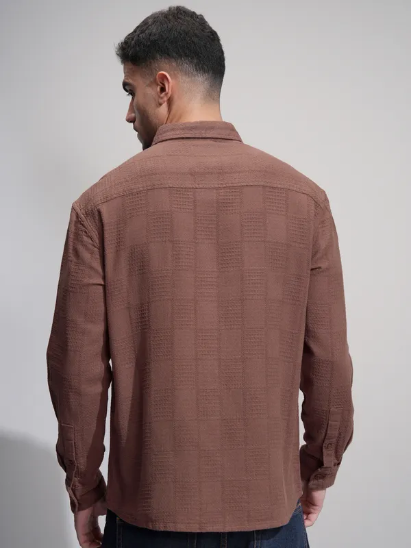 Highlander Men Maroon Textured Relaxed Fit Casual Shirt