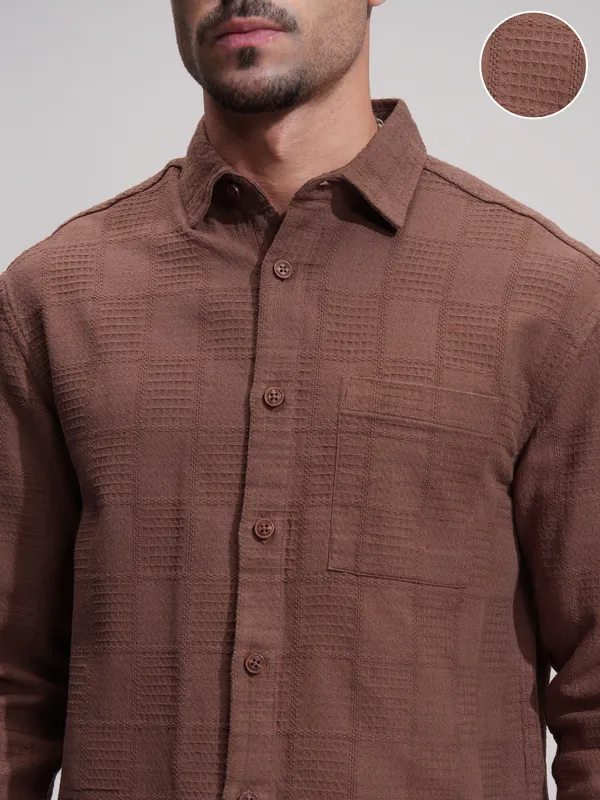 Highlander Men Maroon Textured Relaxed Fit Casual Shirt