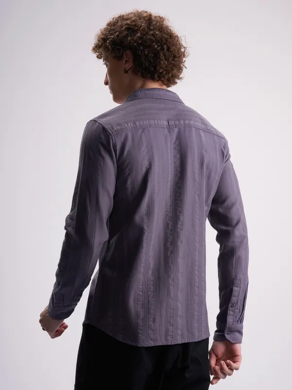 Highlander Men Purple Self Design Slim Fit Casual Shirt