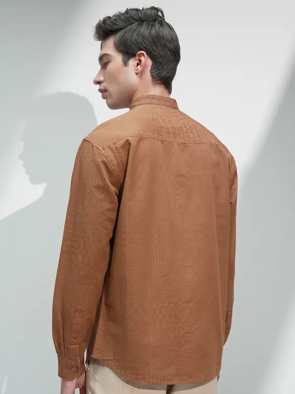 Highlander Men Rust Self Design Relaxed Fit Casual Shirt