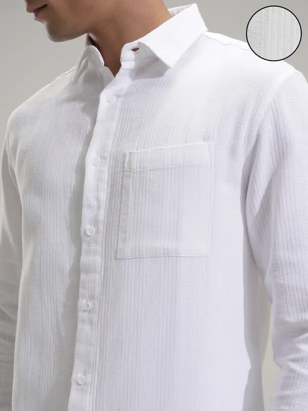 Highlander Men White Striped Relaxed Fit Casual Shirt