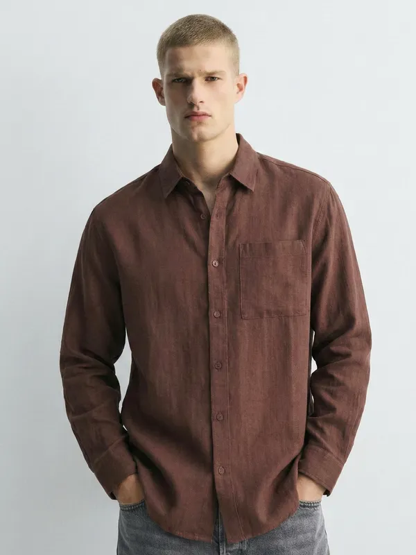 Highlander Men Brown Striped Relaxed Fit Casual Shirt