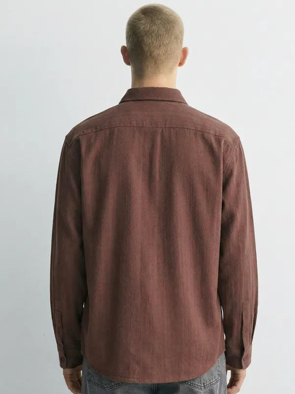 Highlander Men Brown Striped Relaxed Fit Casual Shirt