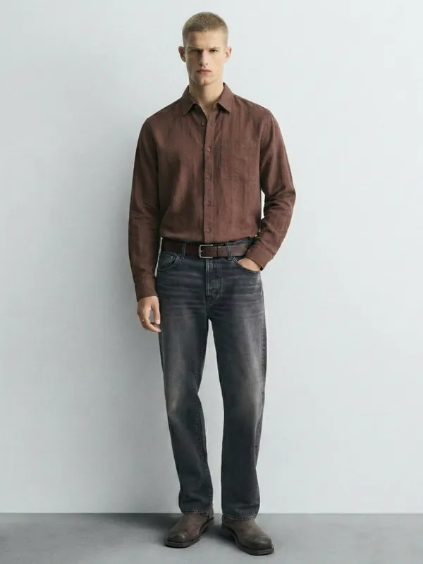 Highlander Men Brown Striped Relaxed Fit Casual Shirt